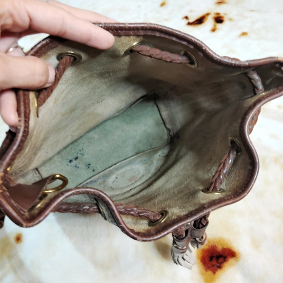 Vtg 70s/80s Genuine Leather Dooney&Burke Cottagecore Cinch Bucket Shoulder Bag - Picture 9 of 15